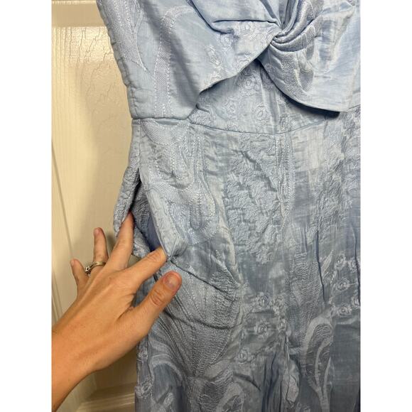 Anthro Aijek Womens 4 Silk Linen Blue Wide Leg Jumpsuit Strapless Cottagecore - Picture 5 of 10